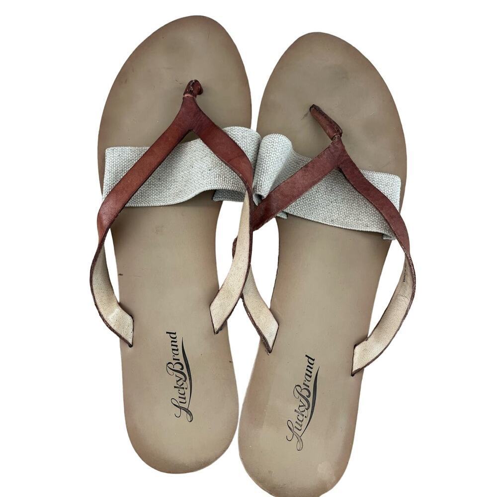 Lucky Brand Sandal Womens 11M Tan Brown Thong Flip Flop Flats Casual Comfort